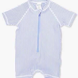 Rugged Butts  3-6 Months Blue White Stripe Zip Up Swimsuit Boys Romper